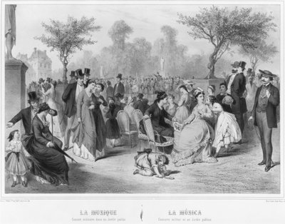 Musique, concert militaire dans un jardin public - French School